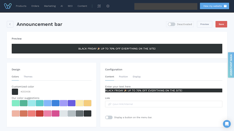 announcement bar wizishop